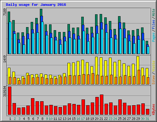 Daily usage for January 2016
